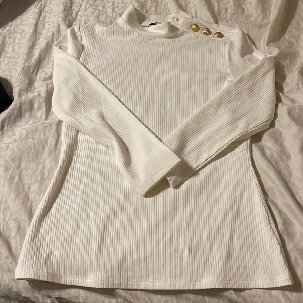 NWOT Express White Long Sleeves Top With Gold Buttons